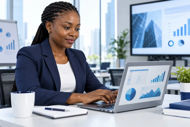 Profissional a analisar informação operacional num computador