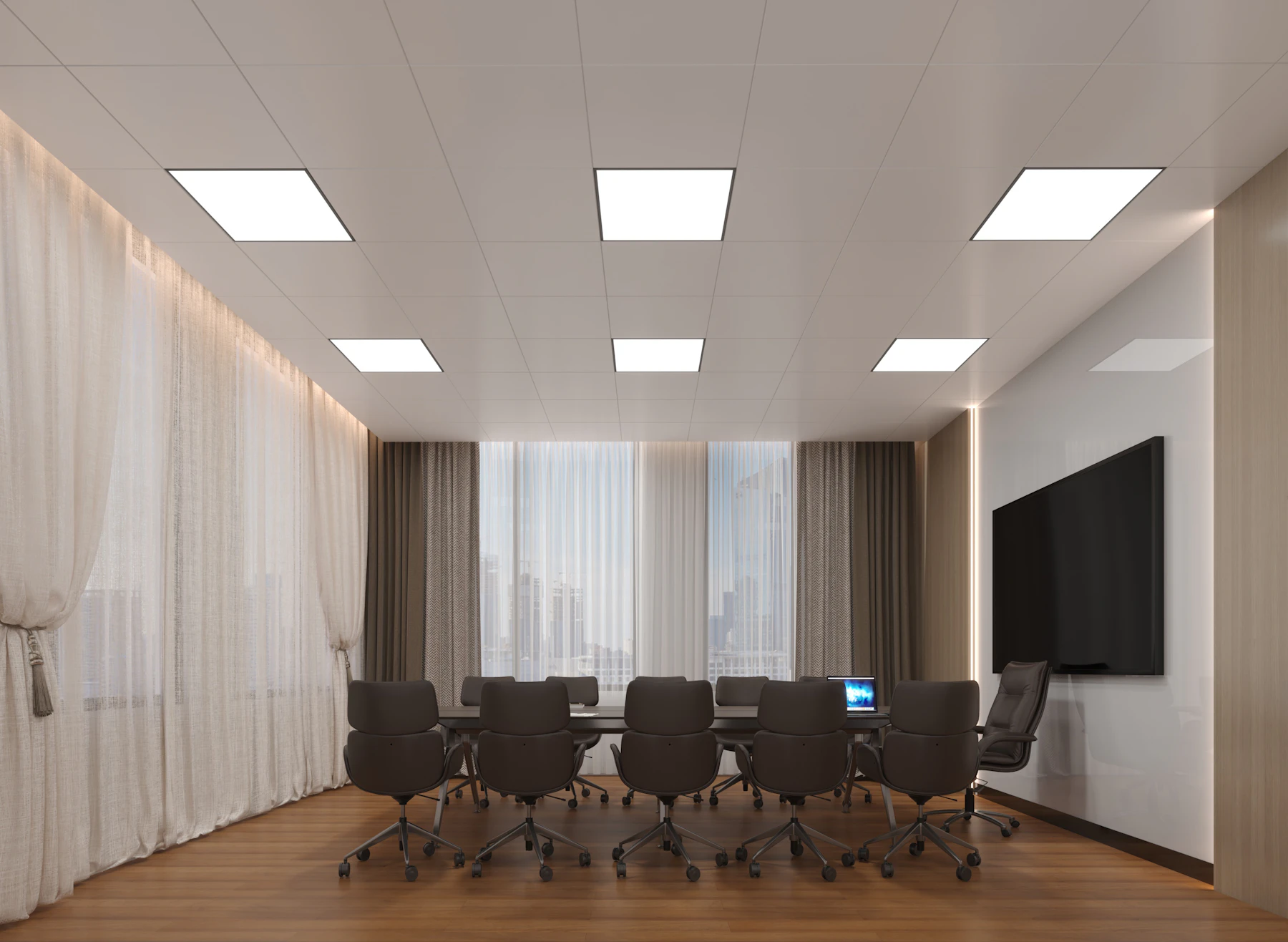 Sala de reuniões preparada para discutir um projecto digital